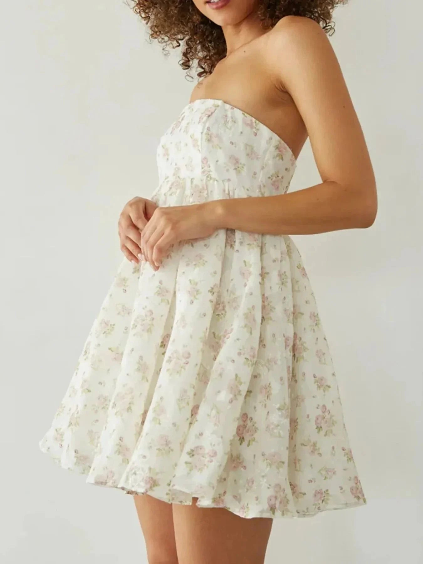 Strapless Floral Print Summer Dress - VILLA FASHION